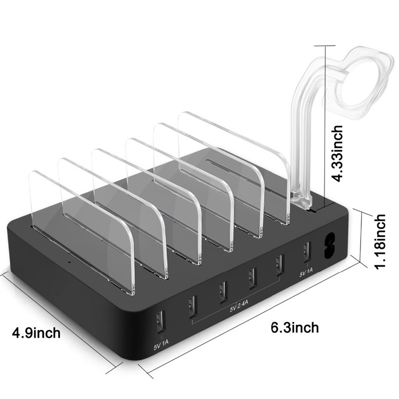 60W 12A 6 Port USB Charging Station Dock Fast USB Charger Hub Smartphone Tablet