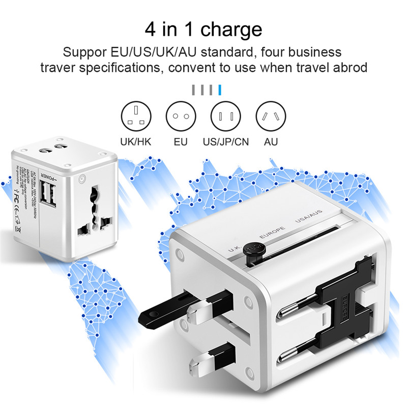 Travel Adapter US EU UK AU Plugs 4 IN 1 2 Ports Wall Charger Converter