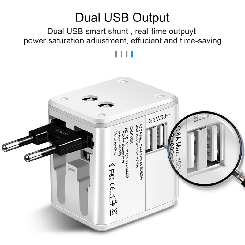 Travel Adapter US EU UK AU Plugs 4 IN 1 2 Ports Wall Charger Converter