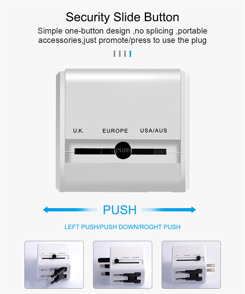 Travel Adapter US EU UK AU Plugs 4 IN 1 2 Ports Wall Charger Converter