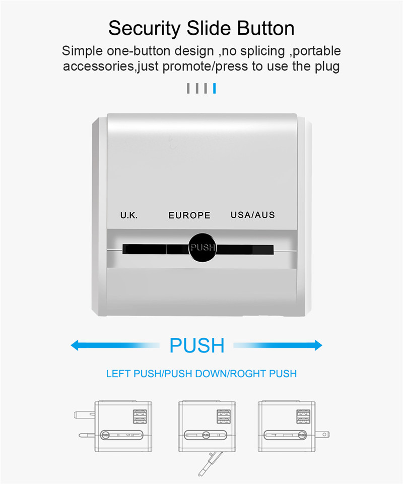 Travel Adapter US EU UK AU Plugs 4 IN 1 2 Ports Wall Charger Converter