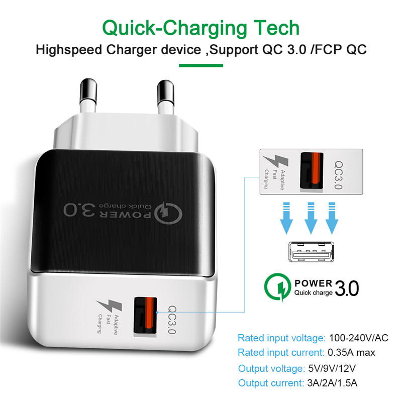 Quick Charge 3.0 Mobile Phone Charger USB Travel Wall Charger