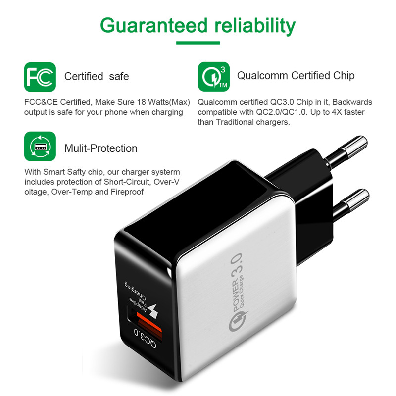 Quick Charge 3.0 Mobile Phone Charger USB Travel Wall Charger