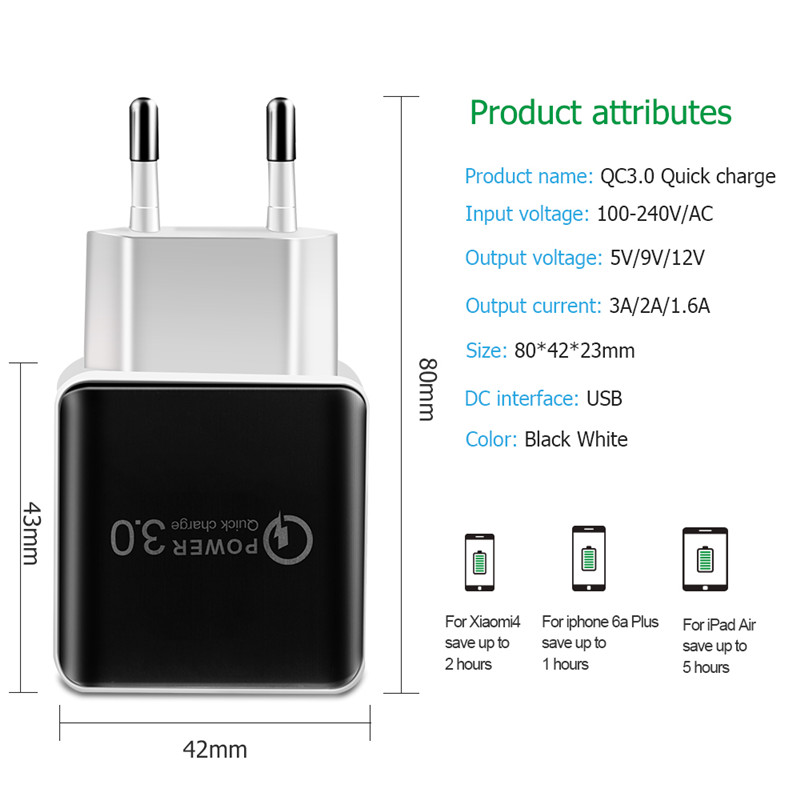 Quick Charge 3.0 Mobile Phone Charger USB Travel Wall Charger