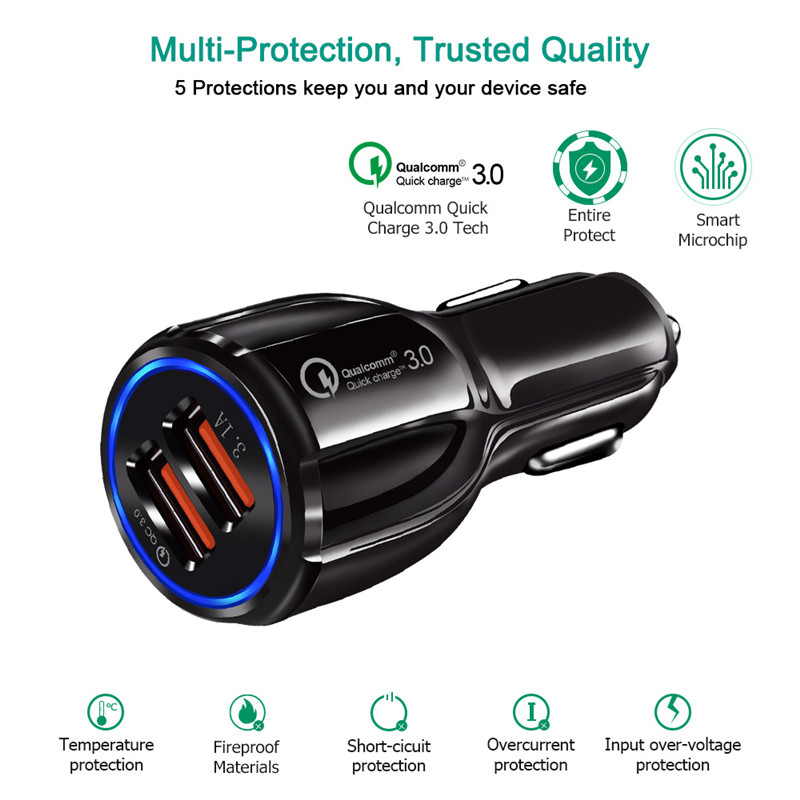 Quick Charge 3.0 Dual USB Car Charge Fast Charger Mobile Phone Travel Adapter