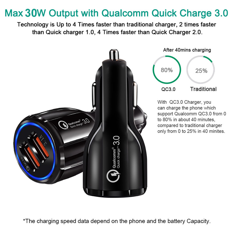 Quick Charge 3.0 Dual USB Car Charge Fast Charger Mobile Phone Travel Adapter