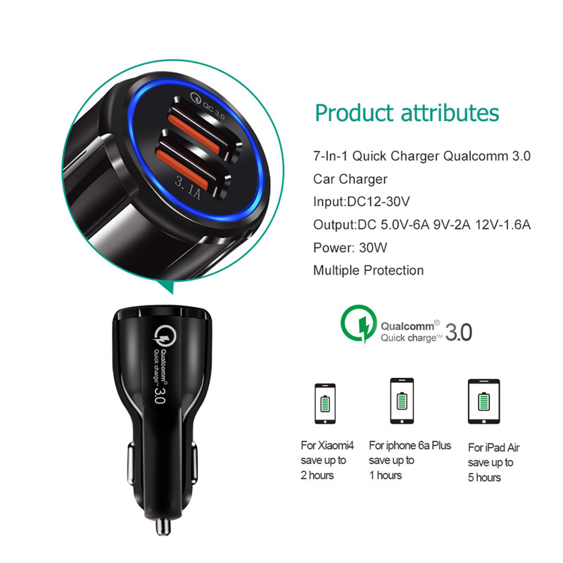 Quick Charge 3.0 Dual USB Car Charge Fast Charger Mobile Phone Travel Adapter