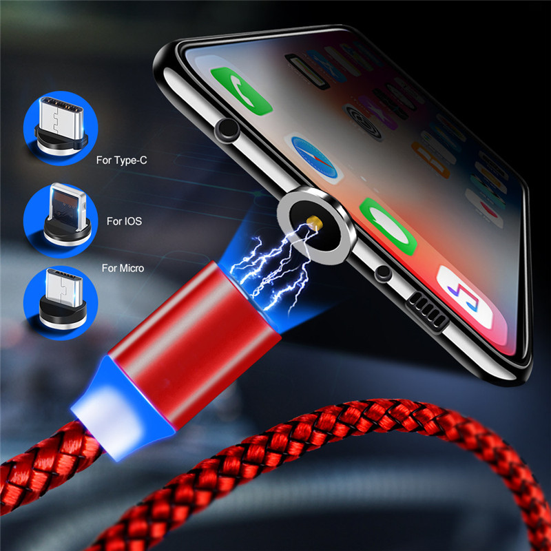Type C Micro USB ios Magnetic Braided LED charging cable