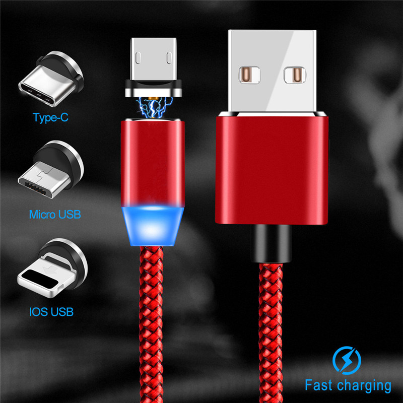 Type C Micro USB ios Magnetic Braided LED charging cable