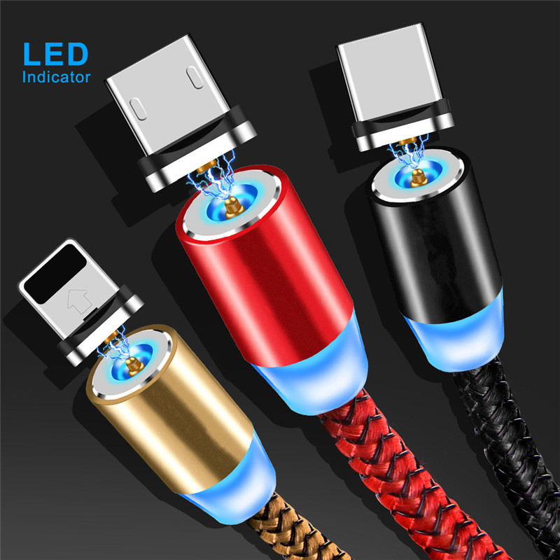 Type C Micro USB ios Magnetic Braided LED charging cable