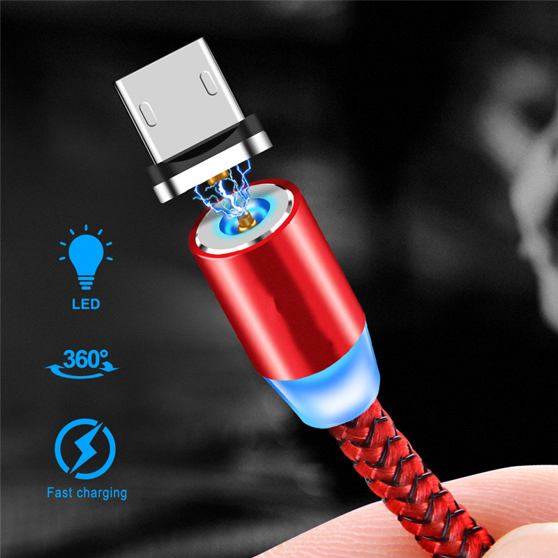 Type C Micro USB ios Magnetic Braided LED charging cable