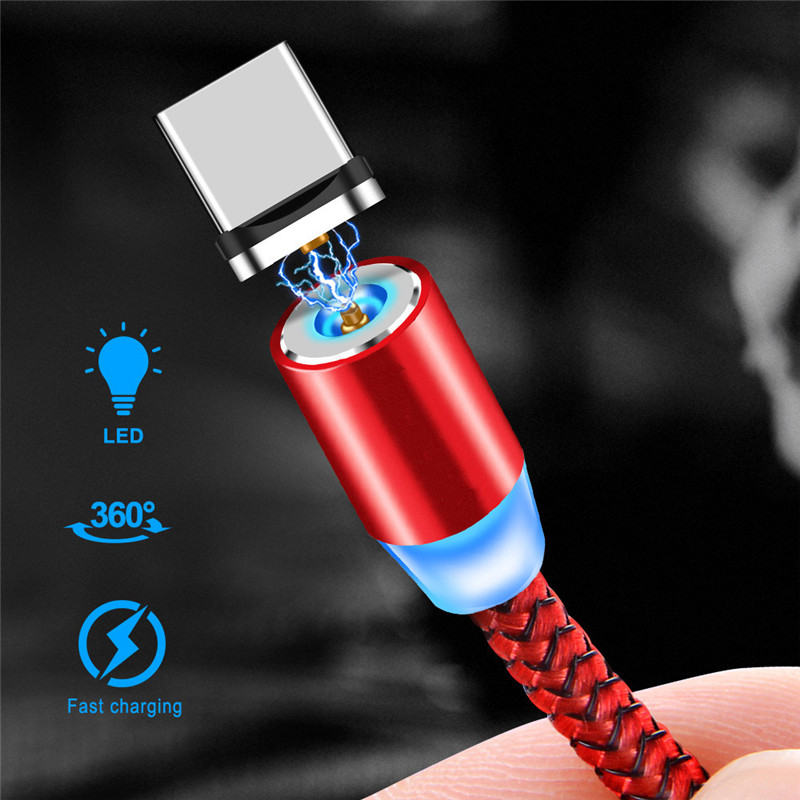 Type C Micro USB ios Magnetic Braided LED charging cable