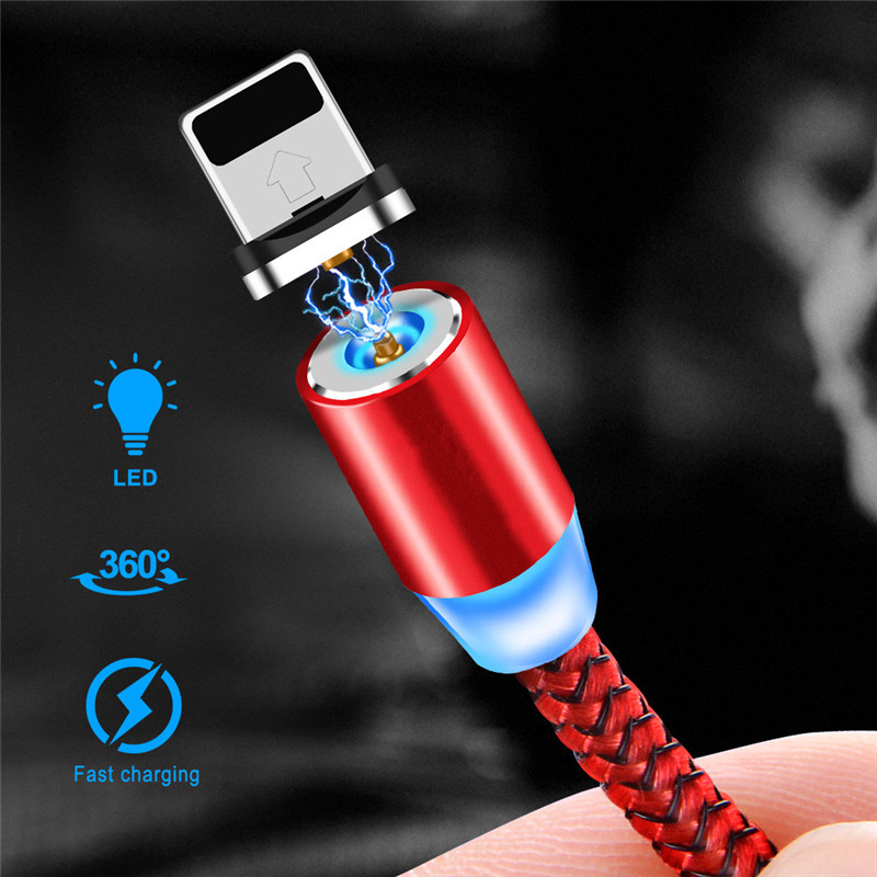 Type C Micro USB ios Magnetic Braided LED charging cable