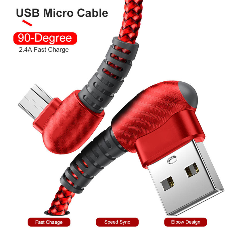 90 Degree Micro USB Cable 2.4A Fast Charger Data Cable Mobile Phone