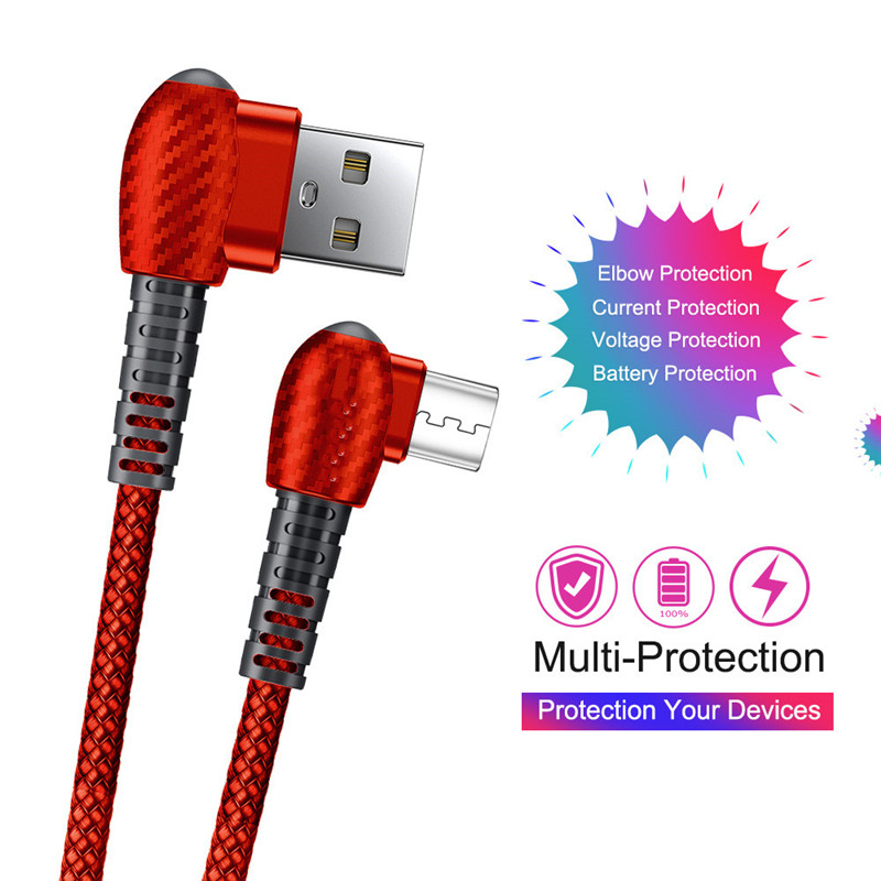 90 Degree Micro USB Cable 2.4A Fast Charger Data Cable Mobile Phone