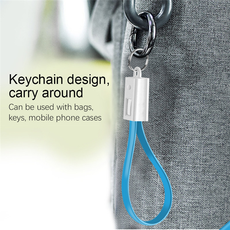 Portable Keychain Flat Wire Micro USB Type C Charger Cable Charging Data Cord