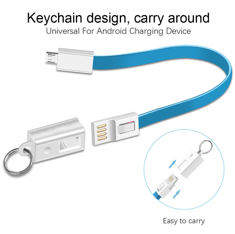 Portable Keychain Flat Wire Micro USB Type C Charger Cable Charging Data Cord