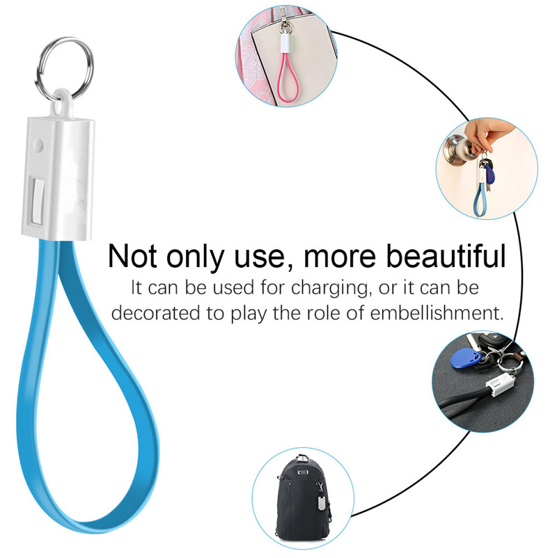 Portable Keychain Flat Wire Micro USB Type C Charger Cable Charging Data Cord