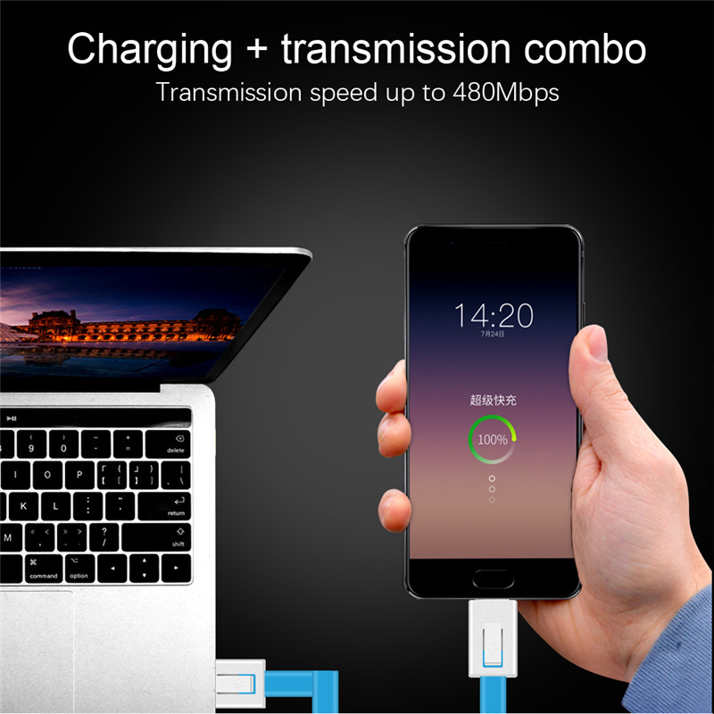 Portable Keychain Flat Wire Micro USB Type C Charger Cable Charging Data Cord