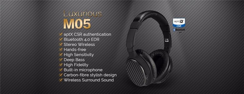 M05 aptX Wireless Bluetooth Headphones Over-Ear Deep Bass Stereo Headset