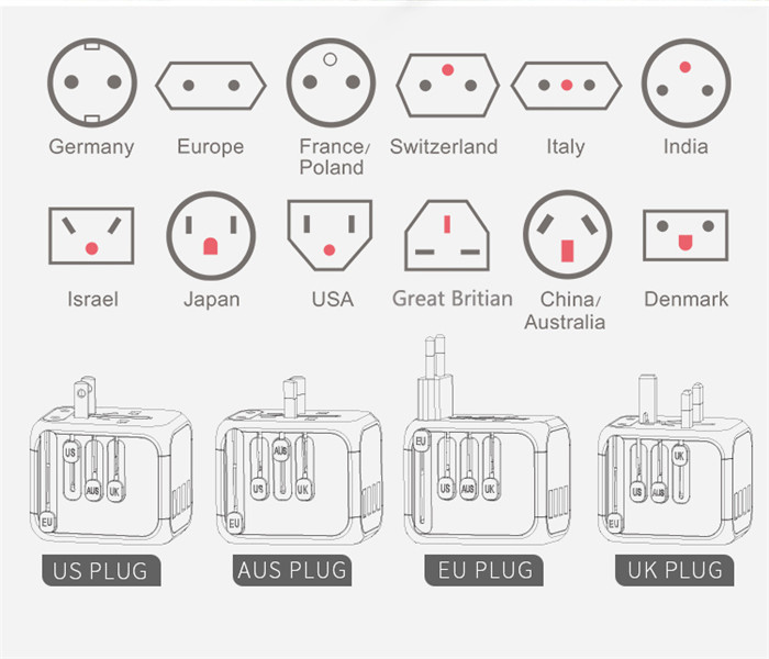 Travel Charger Adapter Plug 4 USB Ports Electrical Socket US UK EU AU