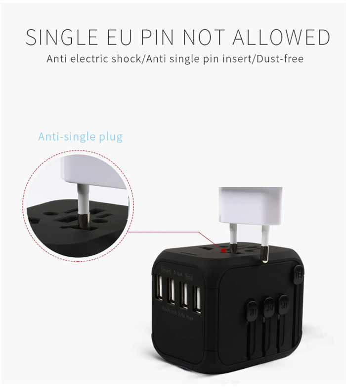 Travel Charger Adapter Plug 4 USB Ports Electrical Socket US UK EU AU
