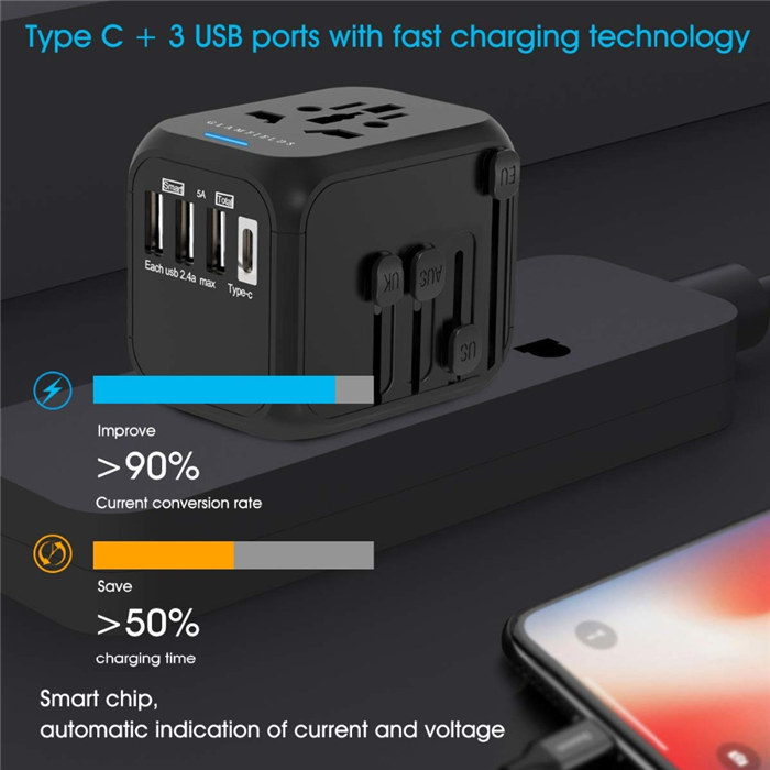 Type-C Travel Charger Adapter 4 Ports US UK EU AU Plug Socket