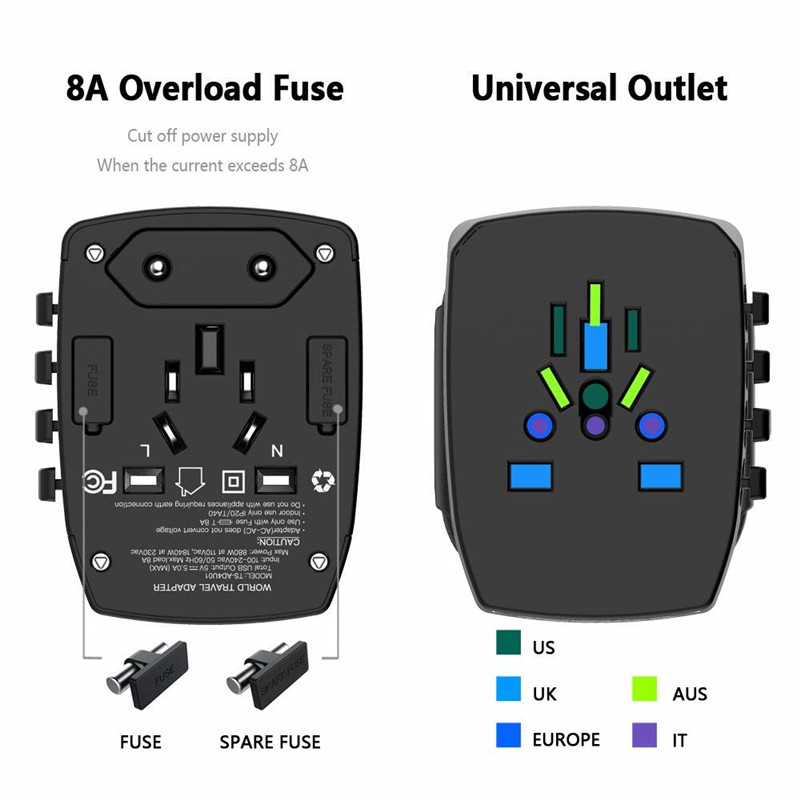 Travel Plug Adapter Wall Charger 4 USB Ports Universal AC Outlet