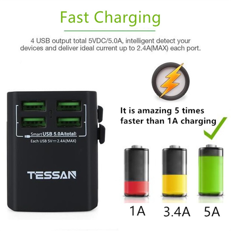 Travel Plug Adapter Wall Charger 4 USB Ports Universal AC Outlet Travel Plug Adapter Wall Charger 4 USB Ports Universal AC Outlet