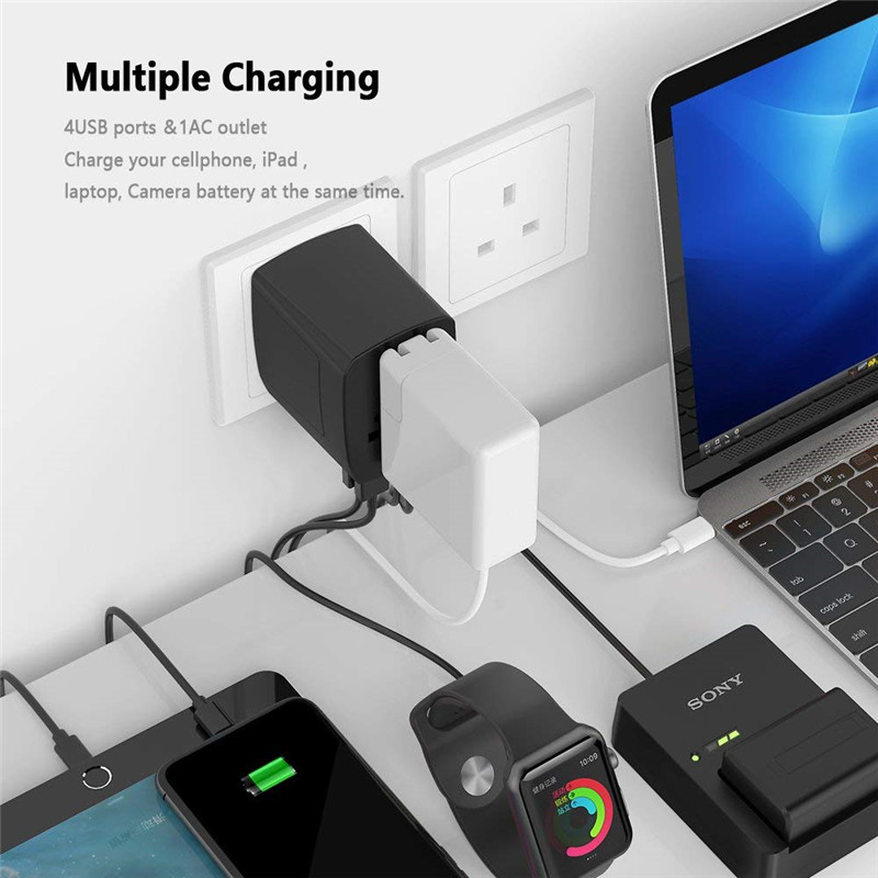 Travel Plug Adapter Wall Charger 4 USB Ports Universal AC Outlet Travel Plug Adapter Wall Charger 4 USB Ports Universal AC Outlet