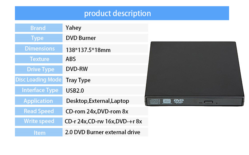 External DVD Drive USB 2.0 DVD-ROM Player 