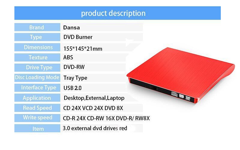 External Drive DVD-ROM CD-RW DVD-RW Burner 2.0 Mac PC