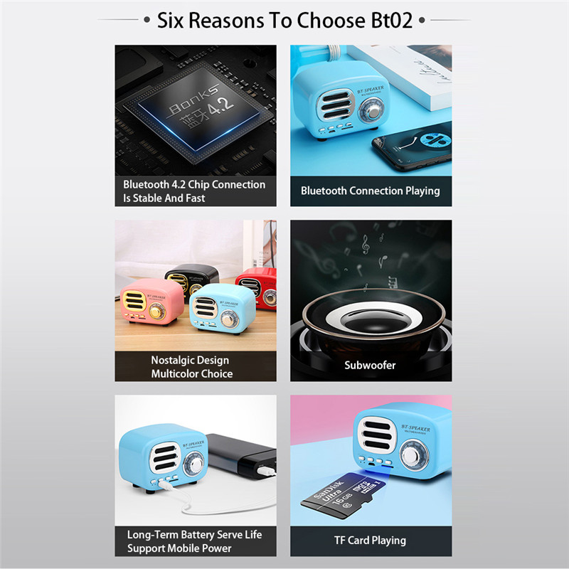 BT02 New Retro Portable Bluetooth Speaker Support TF Card