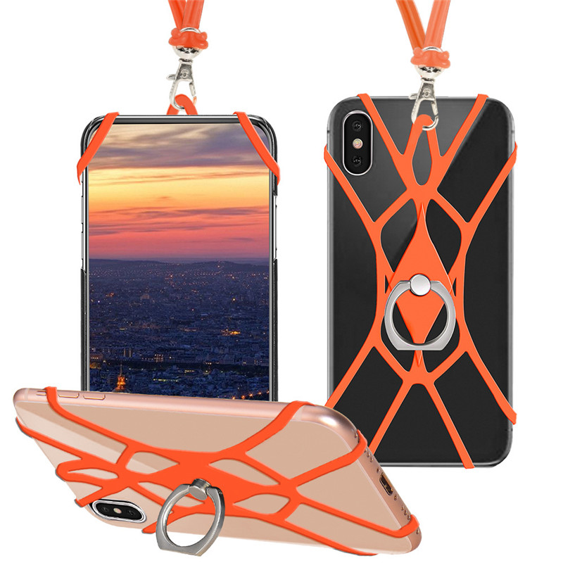 Cell Phone Neck Strap Silicone Lanyard With Finger Ring Holder