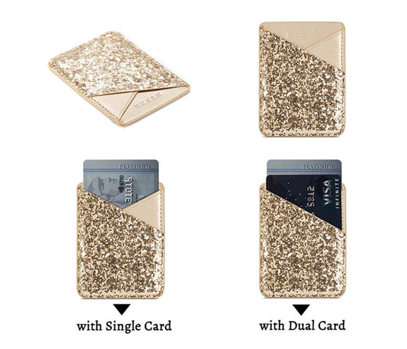 Luxury Bling Sequins Leather Card Holder Sticker Cellphone Pouch