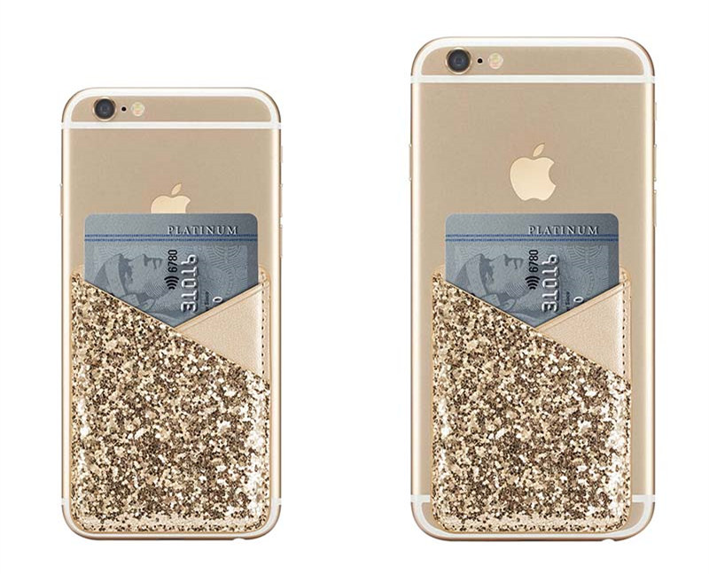 Luxury Bling Sequins Leather Card Holder Sticker Cellphone Pouch