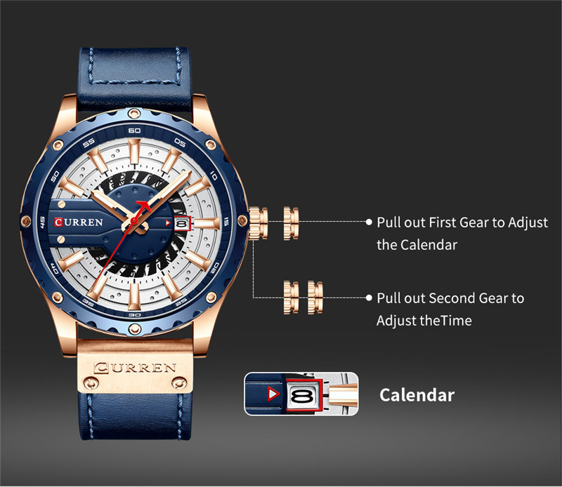 CURREN 8374 men waterproof calendar leather band quartz watch