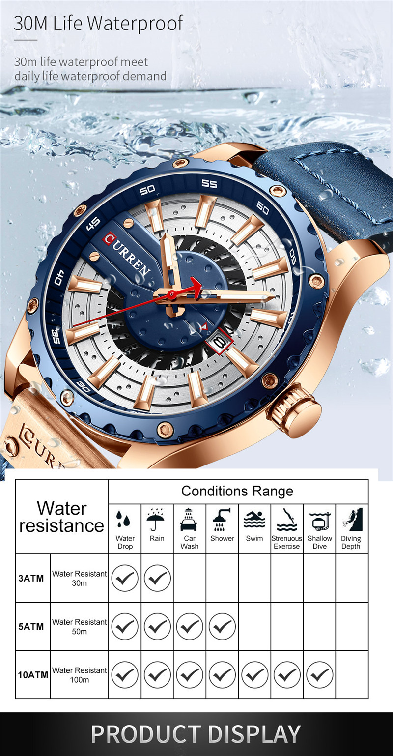 CURREN 8374 men waterproof calendar leather band quartz watch