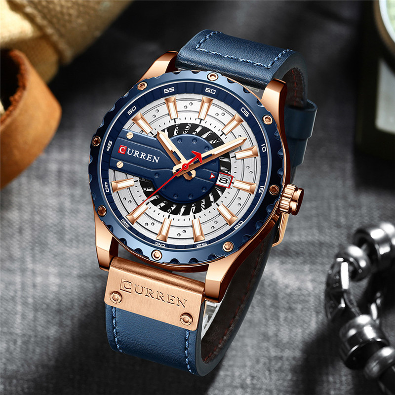 CURREN 8374 men waterproof calendar leather band quartz watch