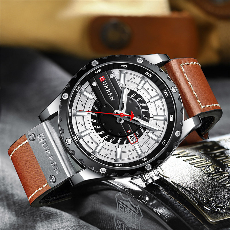 CURREN 8374 men waterproof calendar leather band quartz watch