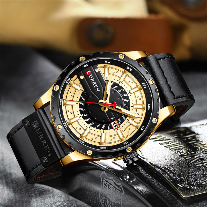 CURREN 8374 men waterproof calendar leather band quartz watch