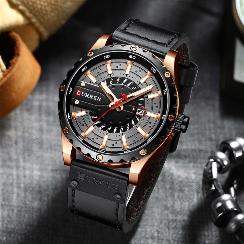 CURREN 8374 men waterproof calendar leather band quartz watch