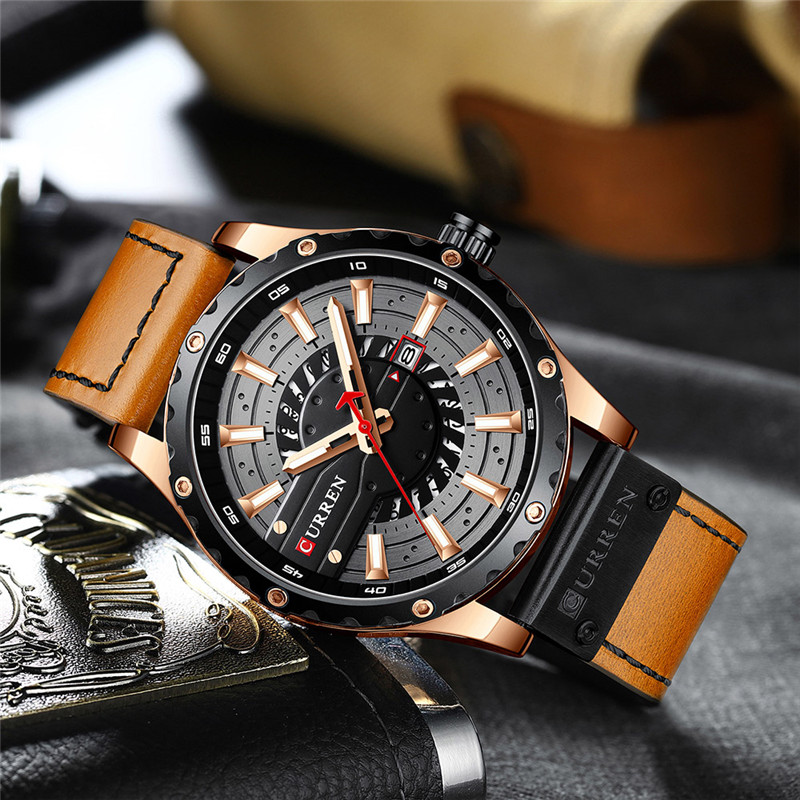 CURREN 8374 men waterproof calendar leather band quartz watch