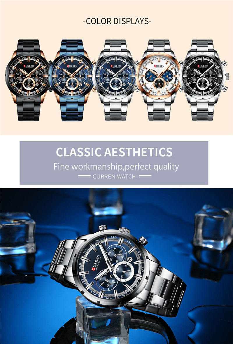 CURREN 8335M stainless steel chronograph sports men quartz watch
