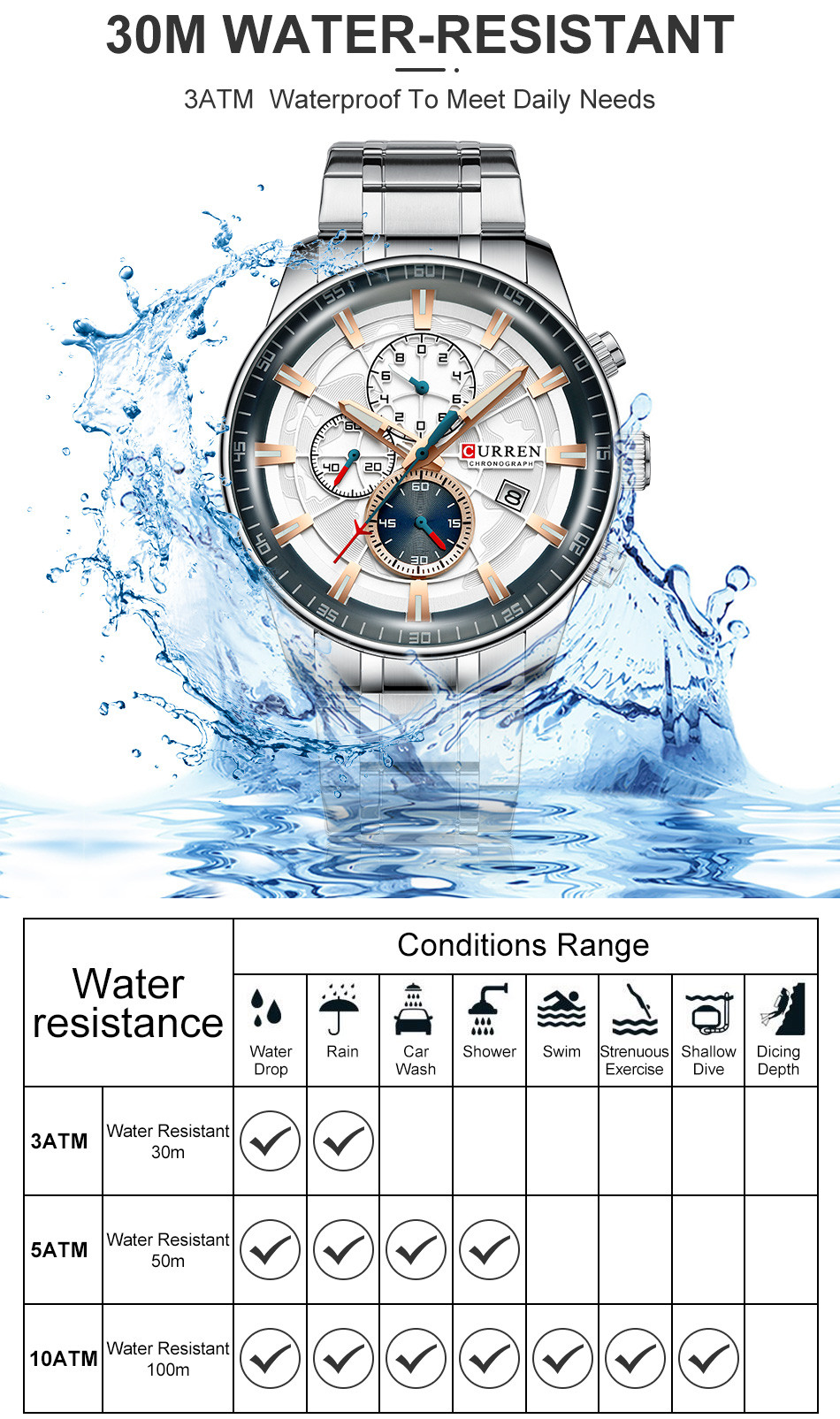 CURREN 8362 waterproof chronograph men quartz watch