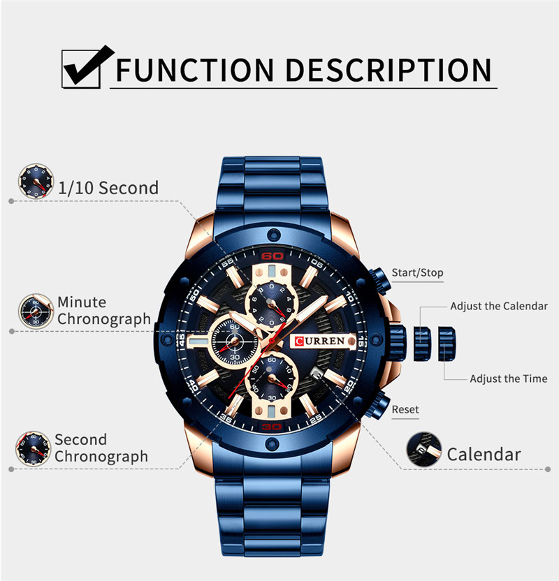 CURREN 8336 stainless steel chronograph men quartz watch