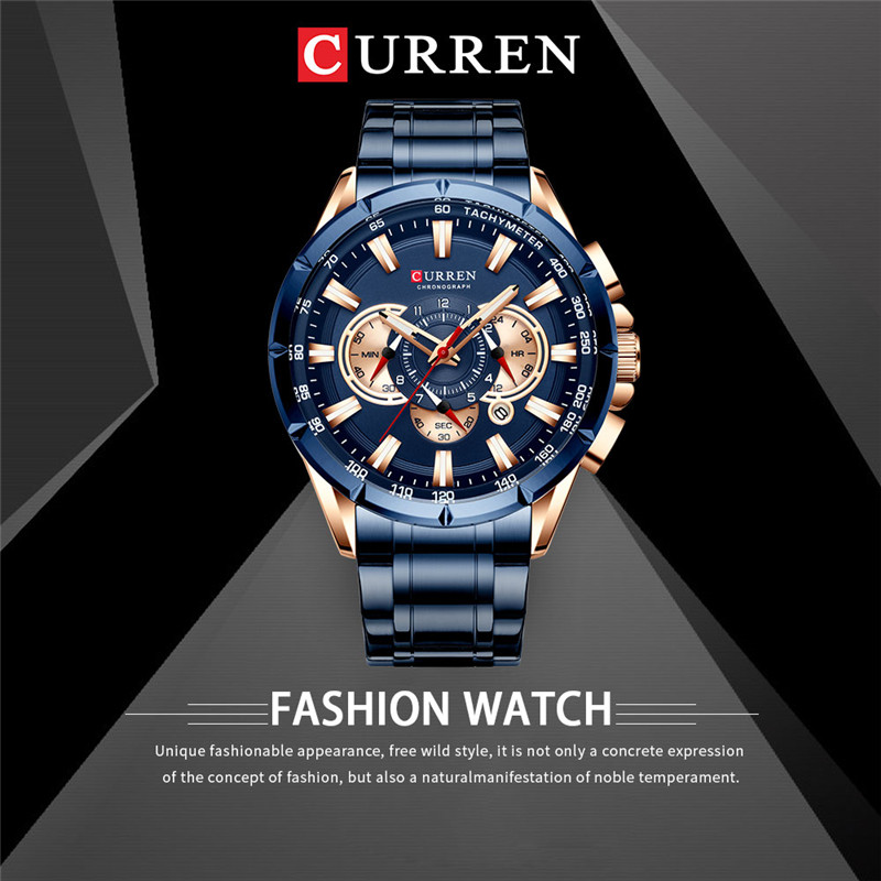 CURREN M8363 stainless steel chronograph men waterproof quartz watch