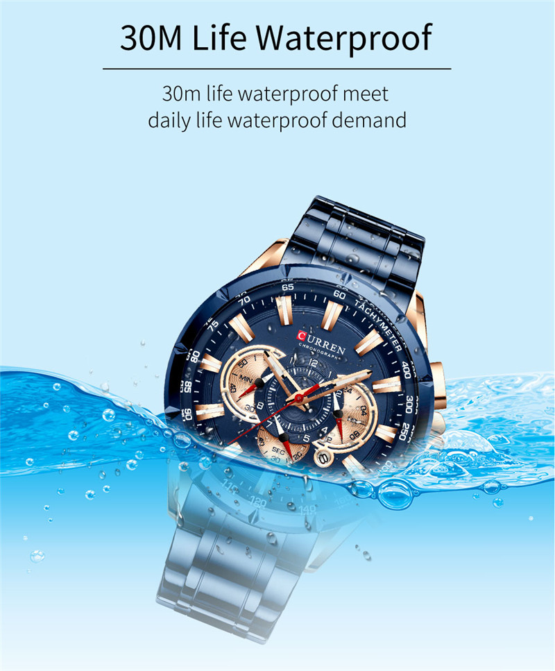 CURREN M8363 stainless steel chronograph men waterproof quartz watch