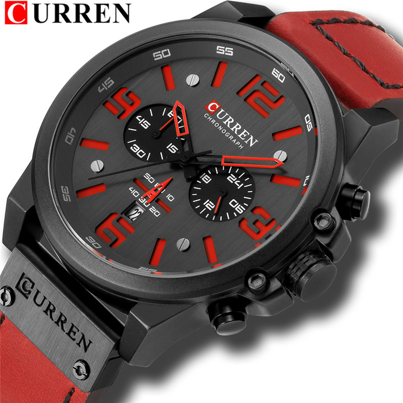 CURREN 8314 leather chronograph men quartz watch