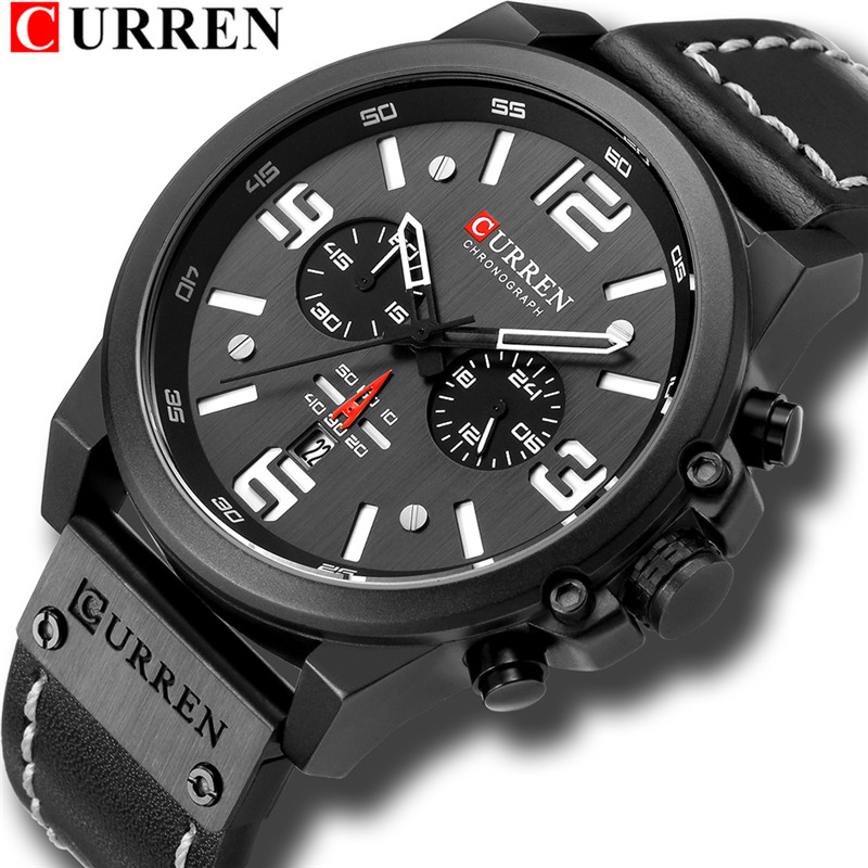 CURREN 8314 leather chronograph men quartz watch